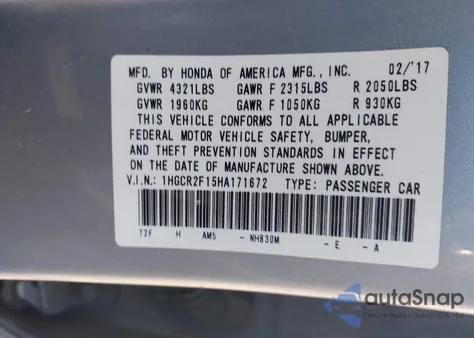 2017 Honda Accord Sport Se from USA, damaged, VIN 1HGCR2F15HA171672